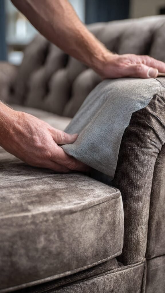 Peeling leather sofa restoration in Dubai