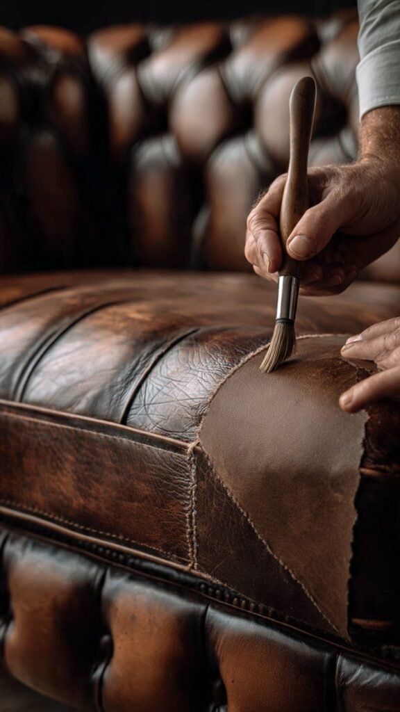 Faded leather sofa color restoration in Dubai