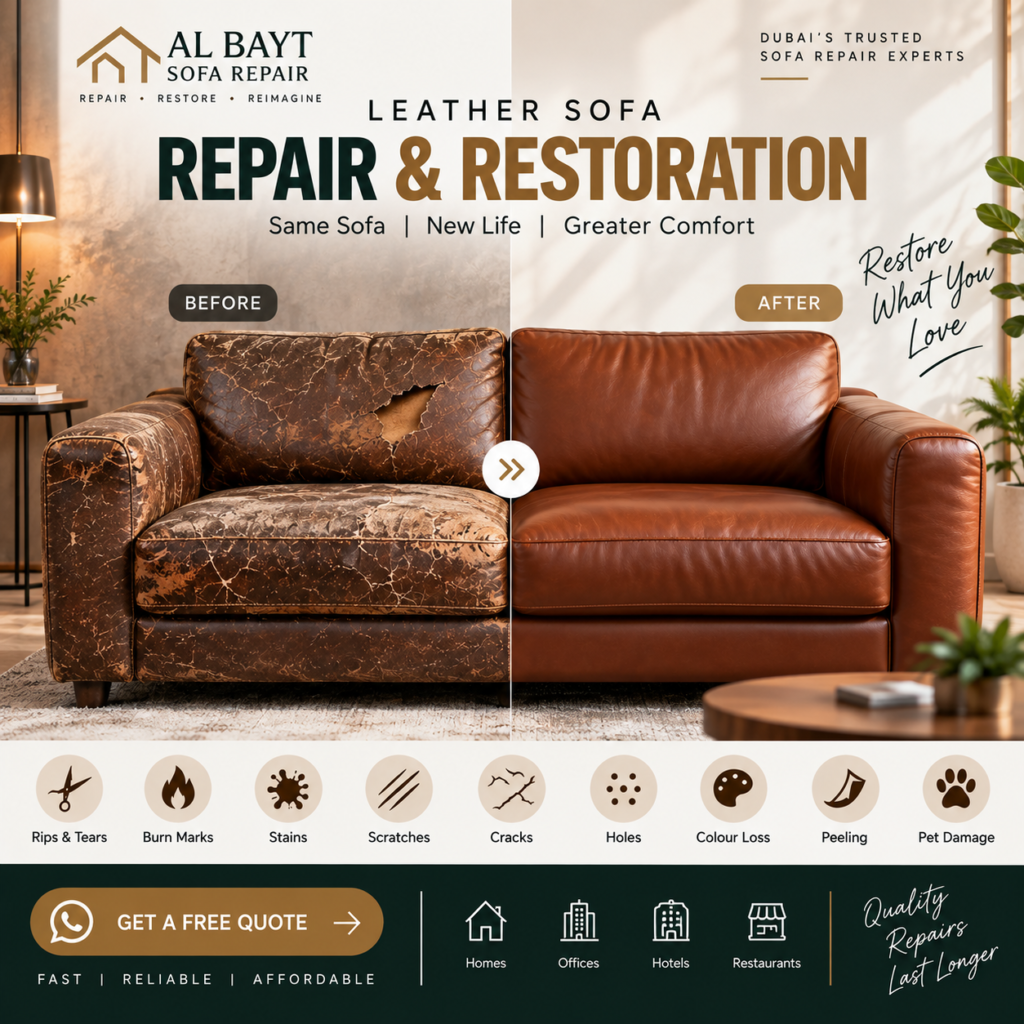 Leather sofa repair and restoration service in Dubai