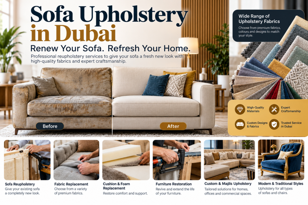 Professional sofa upholstery and reupholstery services in Dubai