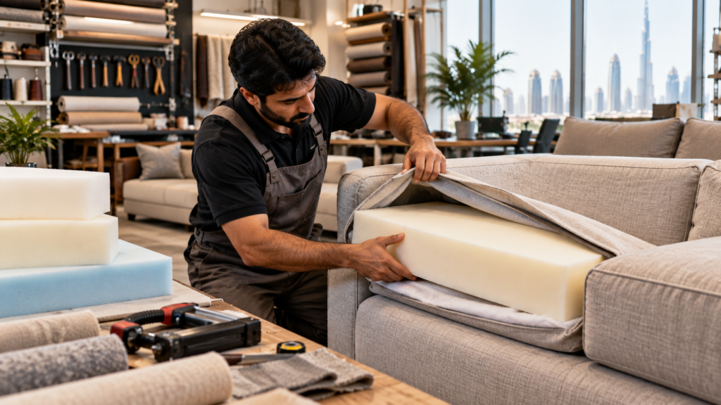 Professional sofa foam and cushion replacement in Dubai