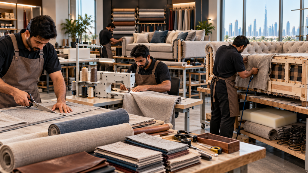 Sofa upholstery and restoration process in Dubai
